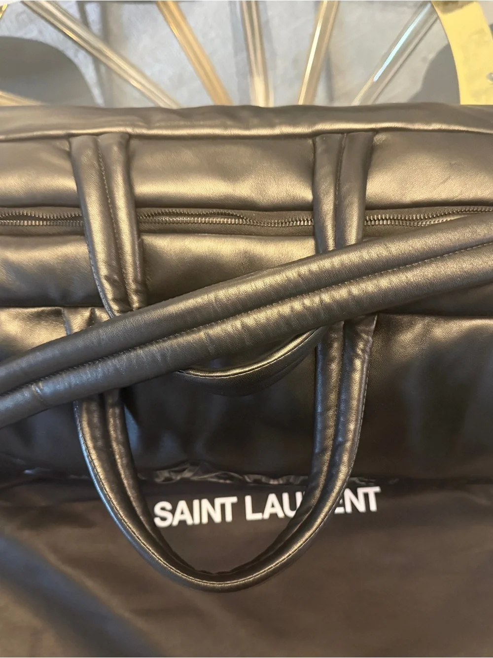 Saint Laurent Embossed Logo Leather Duffle Bag – Black – New – Retail $3,390